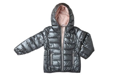 Çocuk s ceket izole. Moda gümüş gri sıcak aşağı 