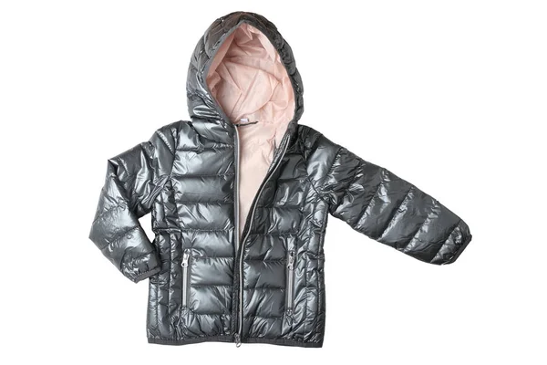 Dětský kabát izolovaný. Stříbrné šedé, teplé dolů — Stock fotografie
