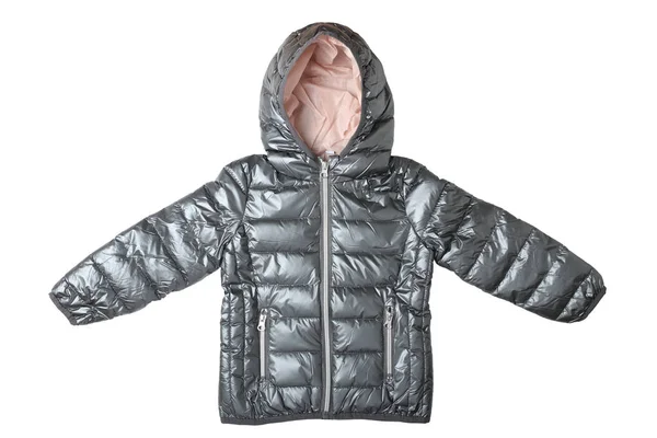 Dětský kabát izolovaný. Stříbrné šedé, teplé dolů — Stock fotografie