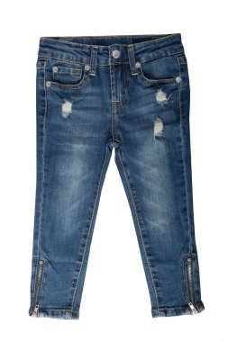 Çocuklar kot pantolon. Kız kot pantolon beyaz arka planda izole. J