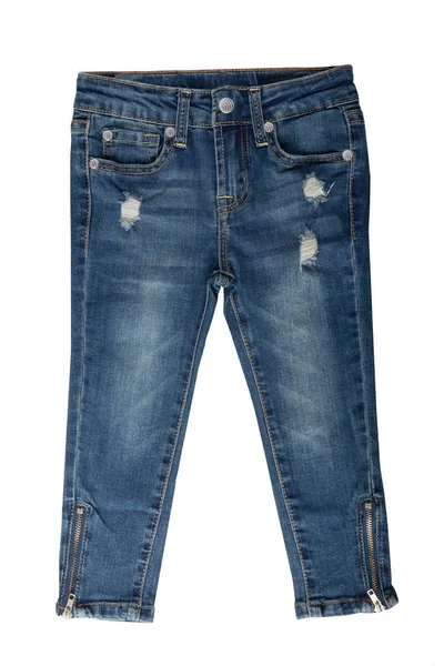 Barn jeans. Girl jeans byxor isolerade på vit bakgrund. J — Stockfoto