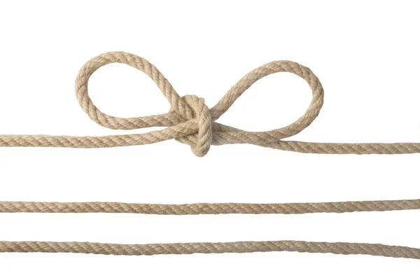 Primo piano di un nodo o di un nodo e due corde isolate su un bac bianco — Foto Stock