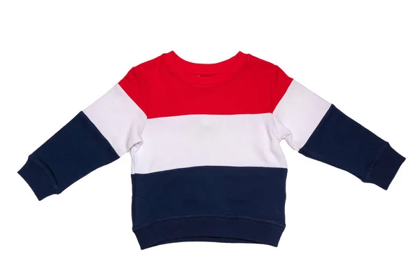 Spring and autumn children clothes. A red white blue striped coz — Stock Photo, Image