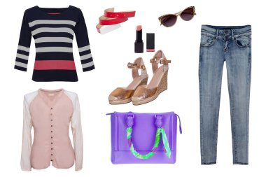 Kolaj kadın kıyafetleri. Şık ve trendy kadın kot seti, bl