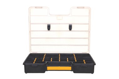 Zanaatkar ların ekipmanları. Boş bir açık profesyonel siyah plastik 