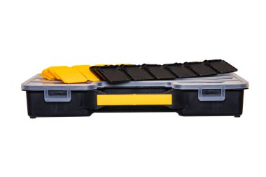 Zanaatkar ların ekipmanları. Boş bir profesyonel siyah plastik stora