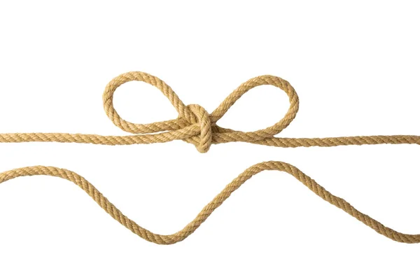 Веревка изолирована. Крупный план фигурного узла или узла из двух коричневых веревок — стоковое фото