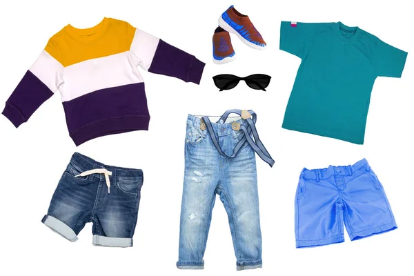 Ensemble Collage Vêtements Pour Enfants Jeans Pantalons Denim Jeans Courts — Photo