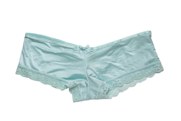 Oder hellblaue Spitzenhöschen isoliert auf weißem Hintergrund. Unterwäsche fashion.underwear Frau isoliert. Nahaufnahme von luxuriösem, elegantem Türkis — Stockfoto