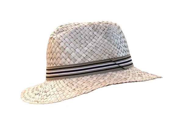 Chapéus de palha fundo. Fechar-se de um chapéu de palha moderno brilhante isol — Fotografia de Stock