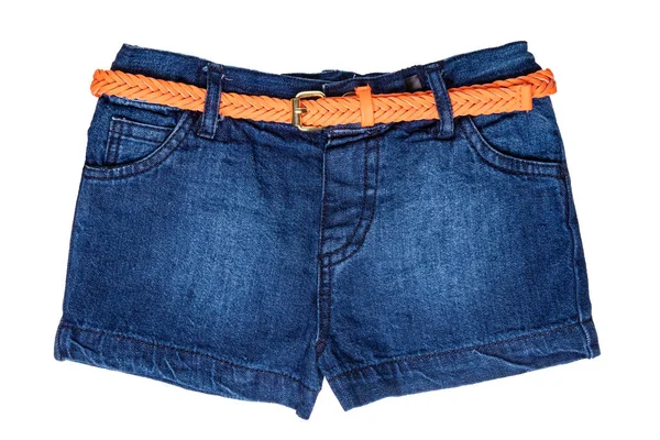 Jeans-Shorts isoliert. trendige, stylische kurze Jeanshose mit ora — Stockfoto