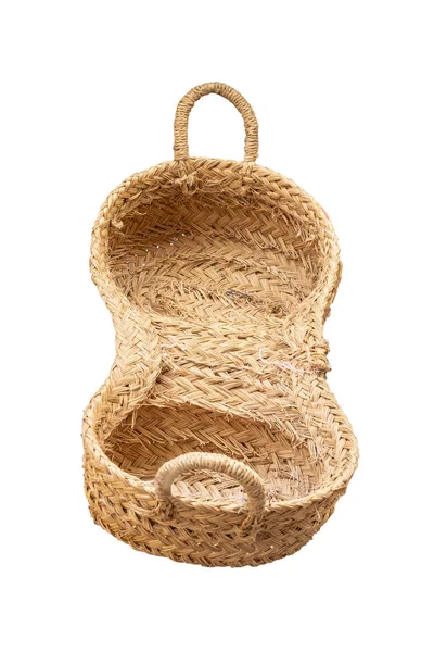 Empty basket isolated. Empty straw basket with handles isolated