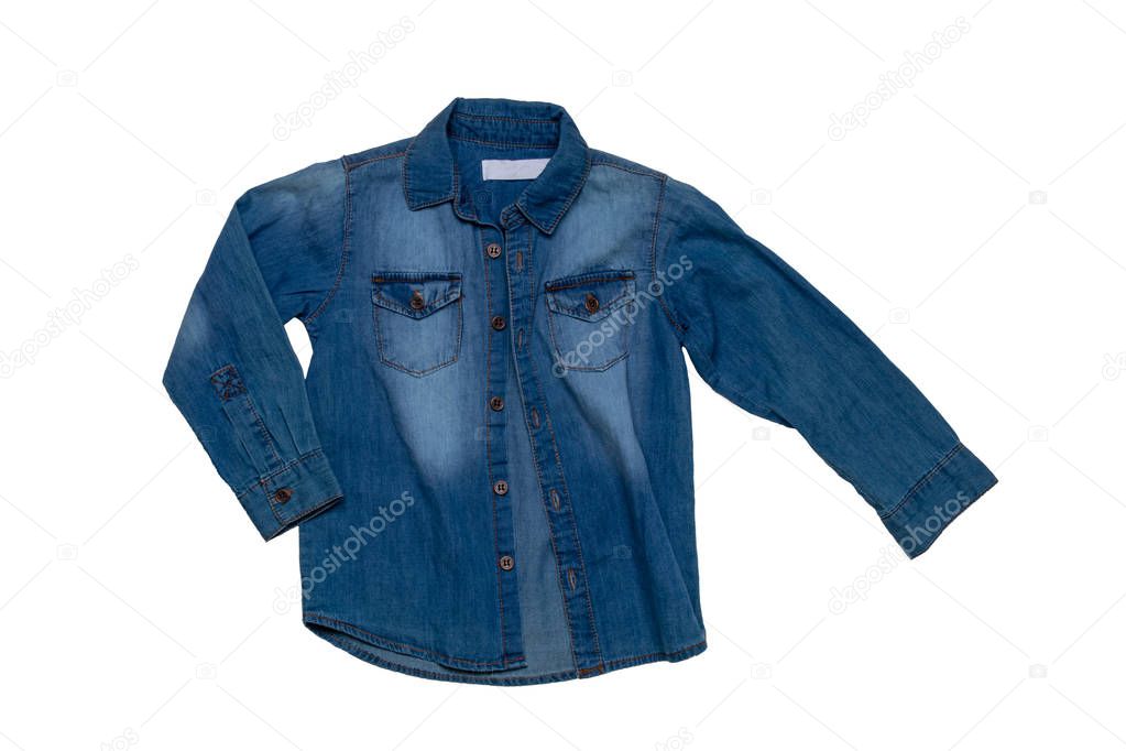 Denim shirts isolated. Close-up of a male stylish faded blue jea