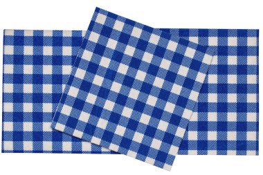 Mavi ve beyaz damalı mutfak bezi veya na bir dizi closeup