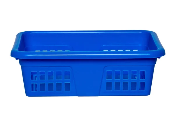 Порожній кошик ізольовано. Порожній синій пластиковий кошик для білизни ізола — стокове фото