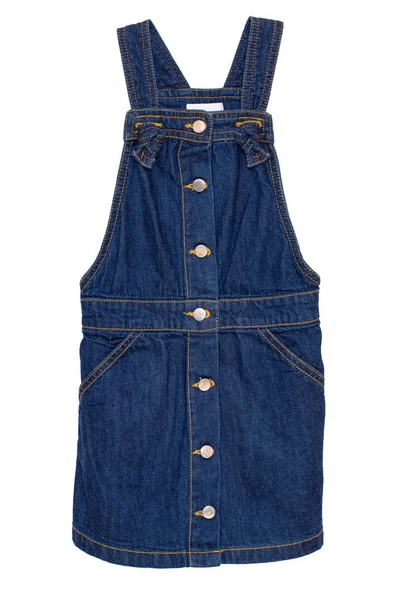 Jeans jurk geïsoleerd. Close-up van schattige mouwloos blauw Jean dres — Stockfoto