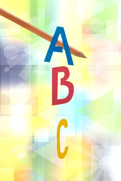 A B C letters background. Collage set of ABC and of a pencil wit — Stock Photo, Image