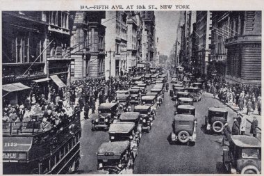 Kartpostal vintage. New York'ta 5th Street siyah beyaz kartpostal