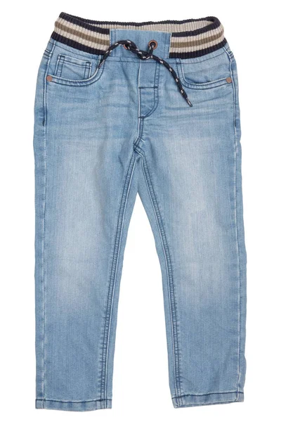 Modieuze denim kleding. Trendy jeans broek blauw met ribbo — Stockfoto