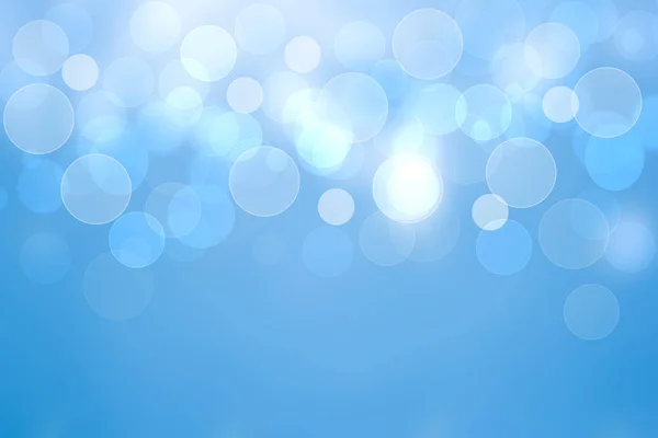 Abstrato borrado fresco vívido primavera verão luz delicado pastel azul branco bokeh fundo textura com luzes de cor suave circular brilhante. Conceito de cartão. Bela ilustração de fundo. — Fotografia de Stock