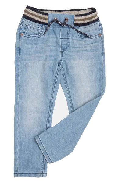 Modieuze denim kleding. Trendy jeans broek blauw met ribbo — Stockfoto