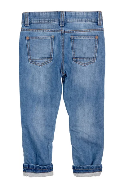 Dżinsy na białym tle. Modne stylowe niebieskie Spodnie denim lub spodni dla c — Zdjęcie stockowe