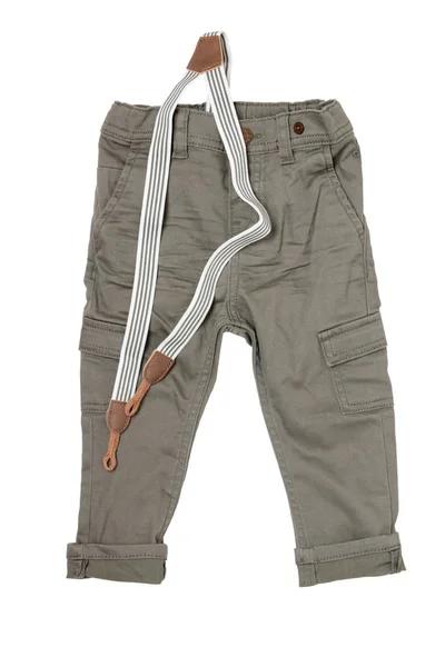 Jeans isolated. Trendy stylish khaki denim pant or trousers for — Stock Photo, Image