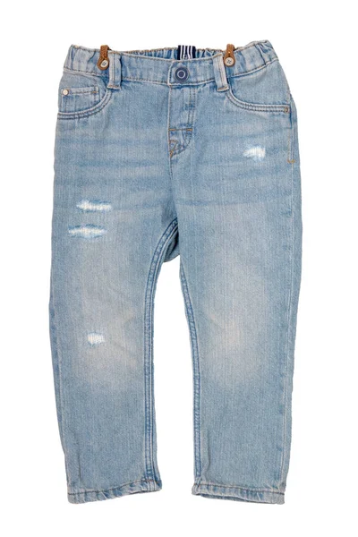 Jeans geïsoleerd. Trendy stijlvolle blauwe denim broek of broek voor — Stockfoto