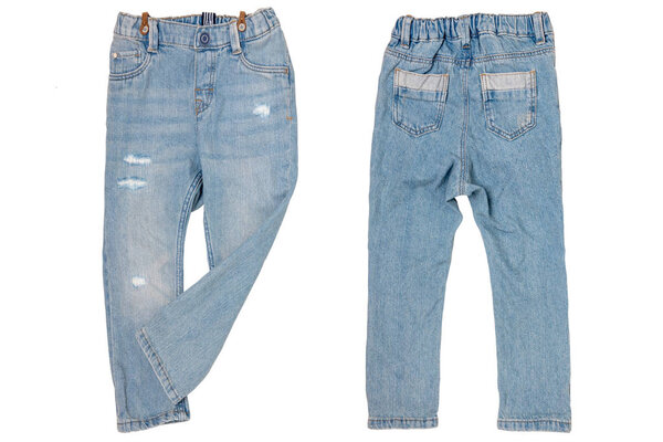 Jeans isolated. Trendy stylish blue denim pants or trousers for 
