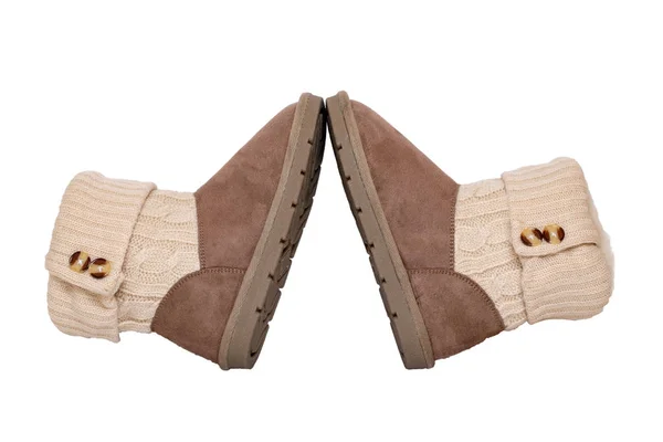 Зимние ботинки Крупный план пары элегантная коричневая замшевая кожа победу — стоковое фото