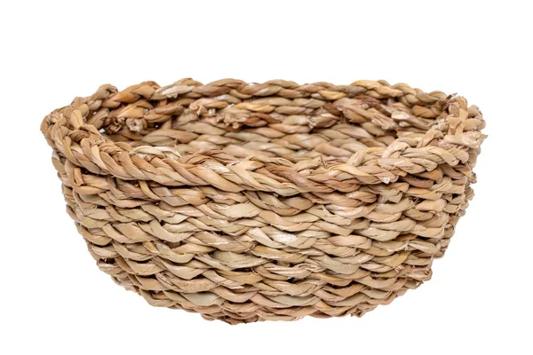 Empty basket. Close-up of a empty straw basket isolated on a whi — Stock Photo, Image