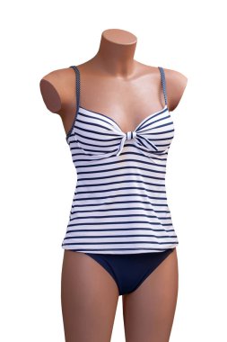 Mayo izole edilmiş. Zarif bayan, seksi, mavi, beyaz...