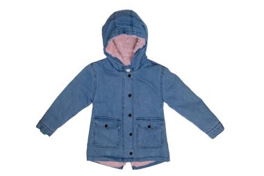 Çocuk kot ceketi izole. Şık, şık, sıcak bir deni.