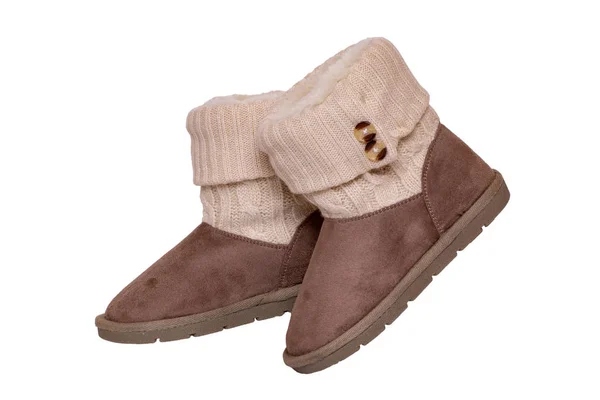 Зимние ботинки Крупный план пары элегантная коричневая замшевая кожа победу — стоковое фото