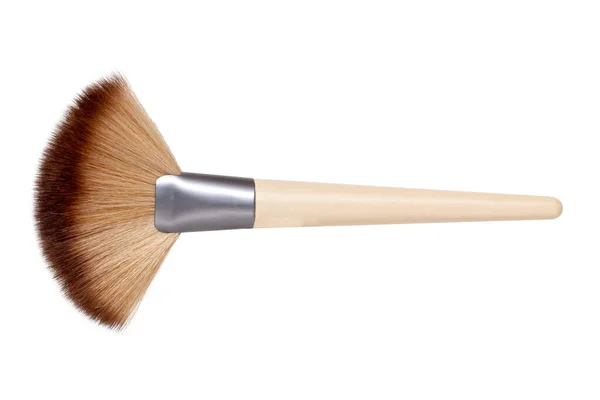 Closeup Wooden New Professional Makeup Brush Isolated White Background Concept — Stock Photo, Image