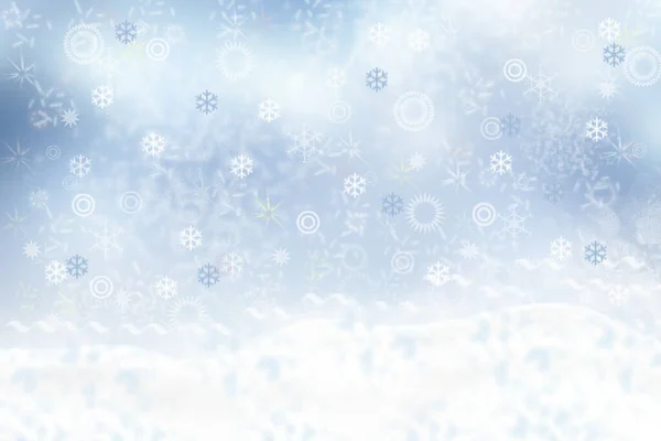 圣诞卡模板 节庆自然浅蓝色的冬季白色圣诞景观背景质感蓝天 点亮雪花星辰 漂亮的卡片设计 — 图库照片