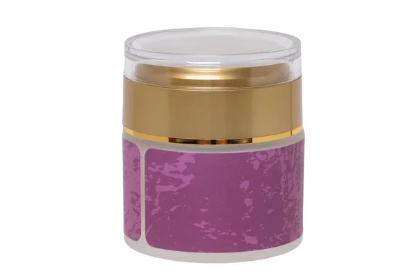 Izolované Kosmetické Výrobky Detailní Záběr Zlaté Růžové Nádoby Kosmetickým Nočním — Stock fotografie