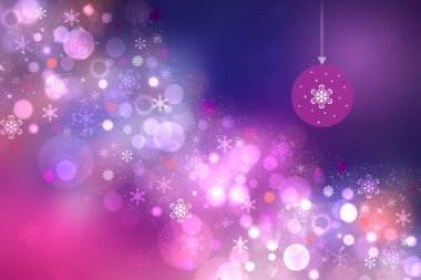 Soyut bir soyut mutlu yıllar ya da pembe mor bokeh ışıkları, bir xmas topu ve yıldızlı Noel dokusu. Tasarım için alan. Kart konsepti ve reklamcılık.