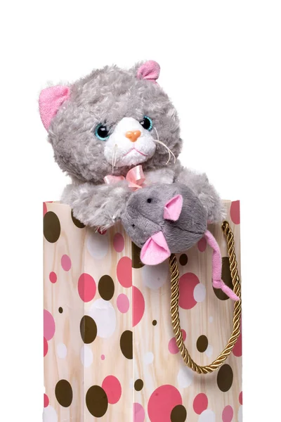 Jouet Chat Souris Jouet Avec Oreilles Roses Dans Coffret Cadeau — Photo