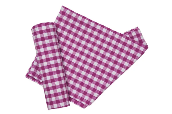 Rolled Towels Isolated Close Violet White Checkered Napkin Picnic Tablecloth — Stock Photo, Image