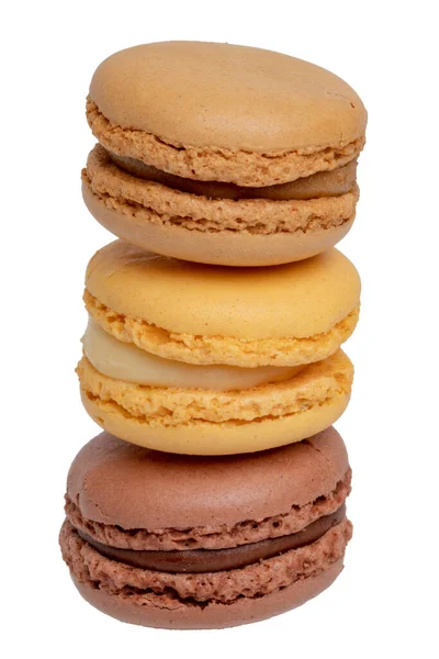 Gebäck Desserts Und Süßigkeiten Nahaufnahme Einer Gelben Französischen Vanillemakrone Einer — Stockfoto