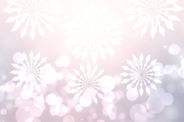 Soyut bulanık, şenlikli, narin kış yılbaşı ya da parlak pembe ve beyaz Bokeh ışıklı yıldızlı mutlu yeni yıl arkaplanı. Boş beyaz kopyalama alanı. Kart kavramı.