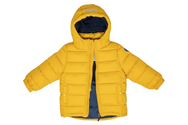 Winterjassen Voor Kinderen Stijlvol Geel Warm Donsjas Voor Kinderen Met — Stockfoto
