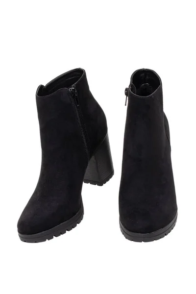 Leather Shoes Isolated Close Pair Black Classic Elegant Female Suede — Stock Photo, Image