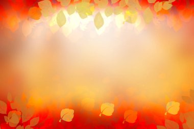 Soyut sonbahar gradyan altın sarısı turuncu parlak arkaplan dokusu yapraklar ve bokeh daireler. Hint yazı. Uzay metniyle kart tasarımı. Güzel arkaplan.