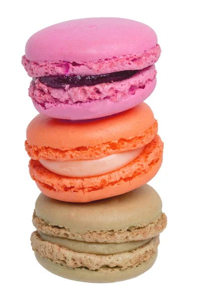 Gebäck Desserts Und Süßigkeiten Nahaufnahme Eines Roten Französischen Himbeermacarons Einer — Stockfoto