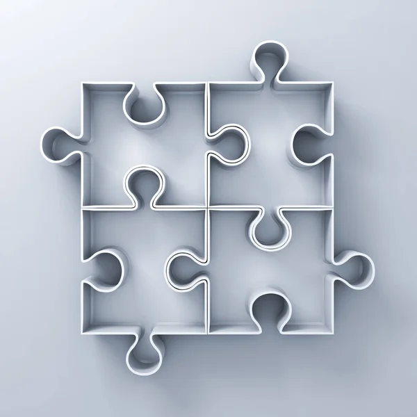 Weiße Puzzleboxen Auf Weißem Wandhintergrund Mit Schatten Darstellung — Stockfoto