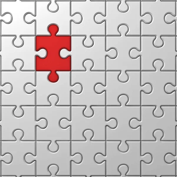 Ein Rotes Puzzle Hebt Sich Von Anderen Weißen Puzzleteilen Des — Stockfoto