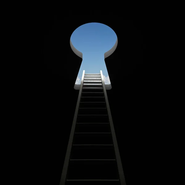 梯子和钥匙孔到明亮的天空解决方案概念 — 图库照片