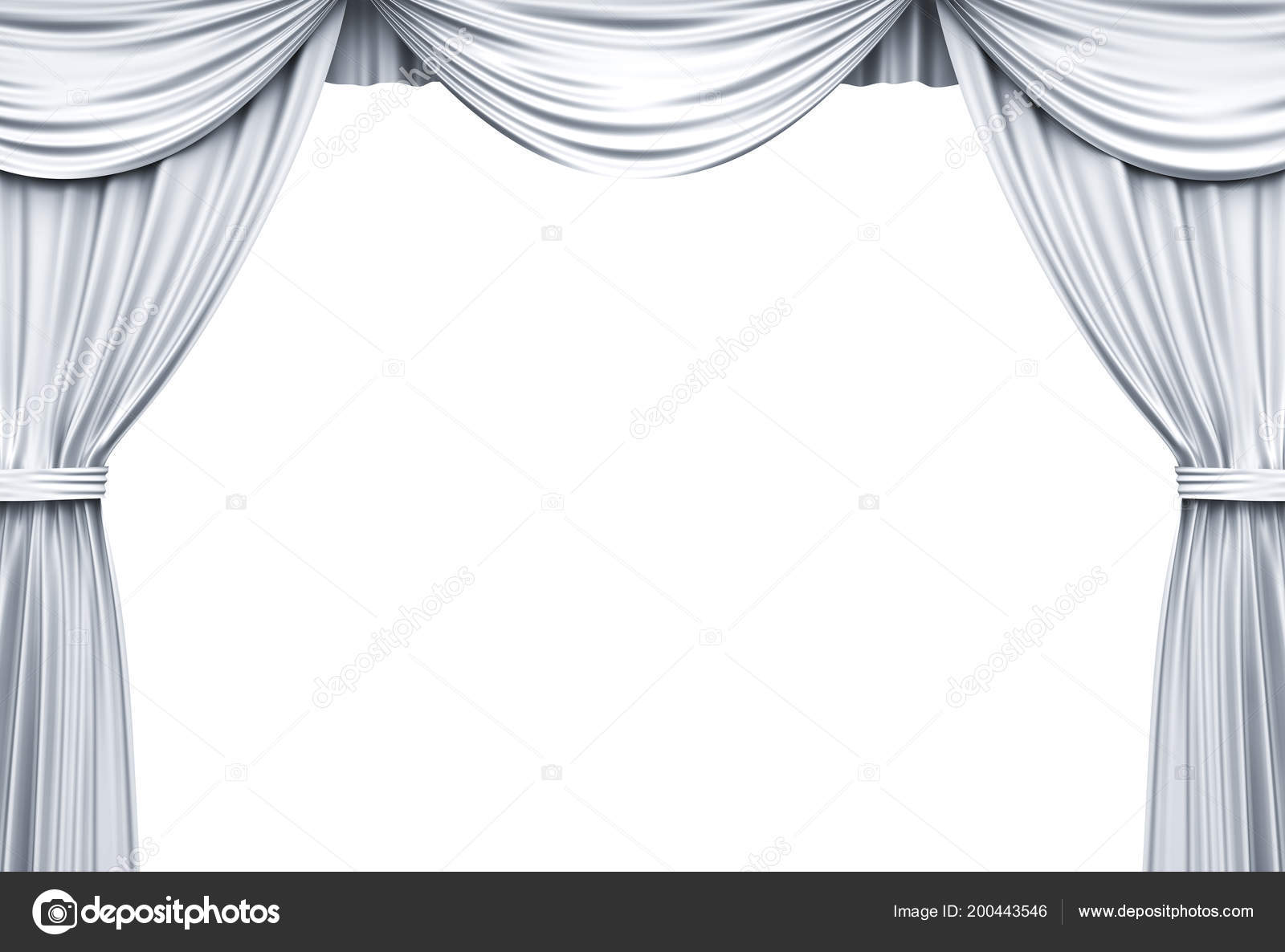 White Stage Curtains Isolated White Background Rendering Stock
